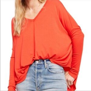 Free People Orange Lightweight Longsleeve Top- NWT-Size Small Retail $68